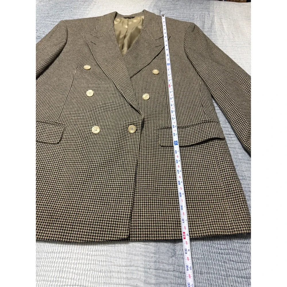 VTG Peterborough Row Mens Double Breasted Houndstooth Blazer Tan Blk Made in USA